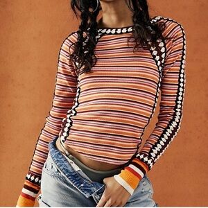 NWT Free People Sunny Day Knit Crochet Top lavender/orange/burgundy/white Large